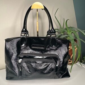 Longchamp Legende Verni Black Patent Leather Travel Satchel Tote Bag Large